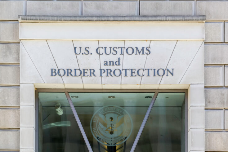 Washington D.C., USA - March 1, 2020: Sign of U.S. Customs and Border Protection on the building in Washington D.C., USA, the largest federal law enforcement agency.