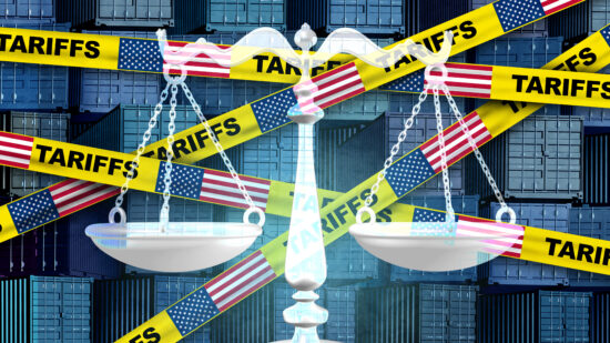 US Tariffs Legal Challenges and American laws in Economic Trade and tariff tax legislation as government policy and import export agreements as justice scale political economic policies.
