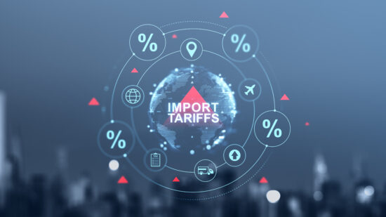 Import tariffs increase concept with global trade symbols.