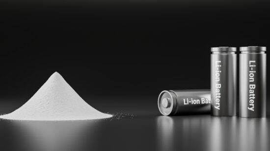 Pile of lithium-rich salt material from deposits for Li-Ion battery manufacturing in EV industry, Lithium hexafluorophosphate extract from rechargeable energy cell in recycling process 3D illustration