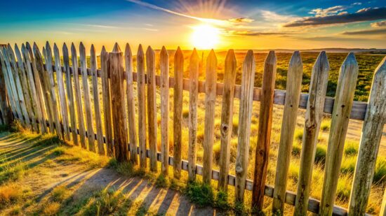 Weathered Wooden Fence Isolated on White Background - Rustic Stock Photo